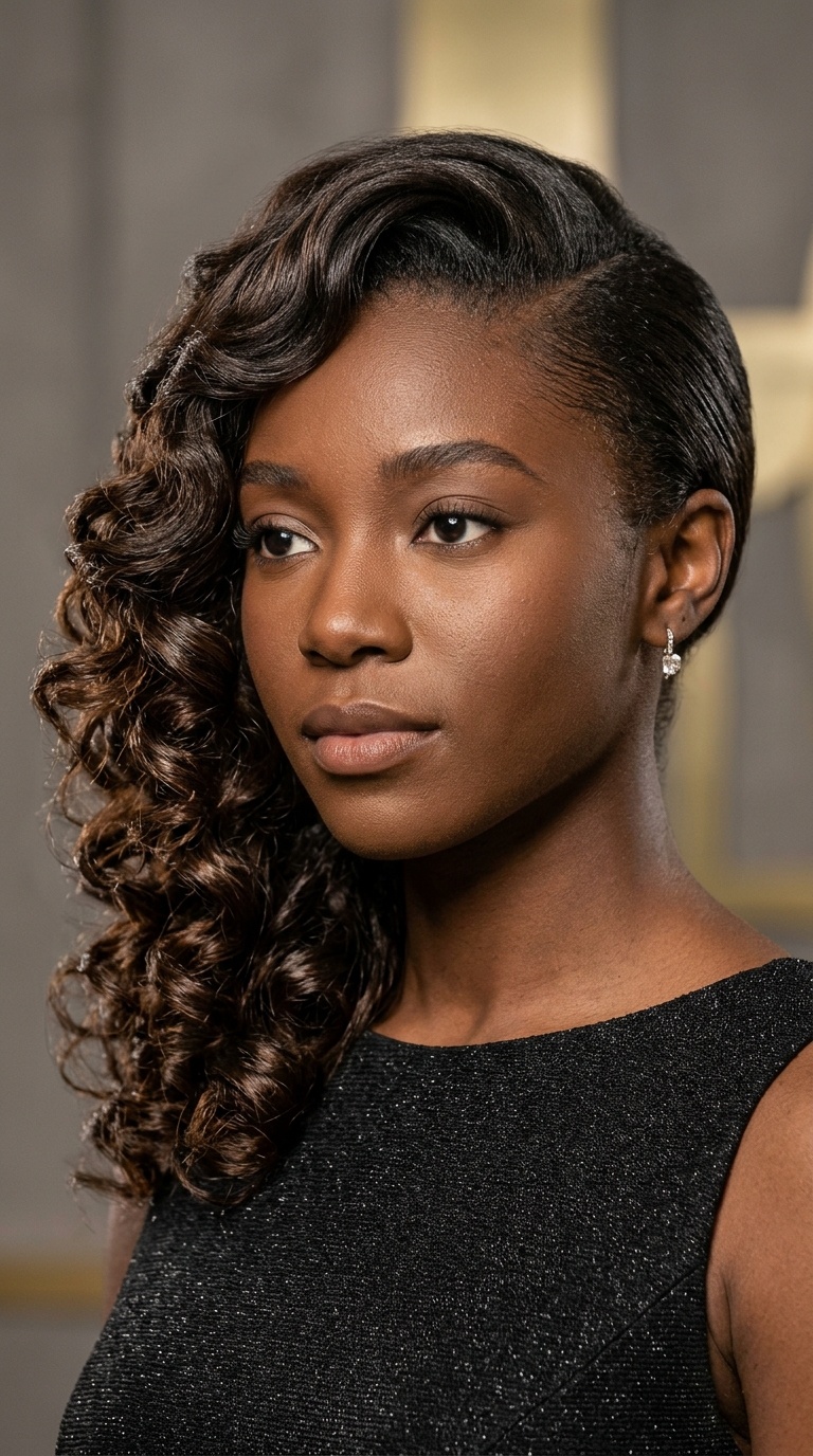 Sculpted Side-Swept Hollywood Curls
