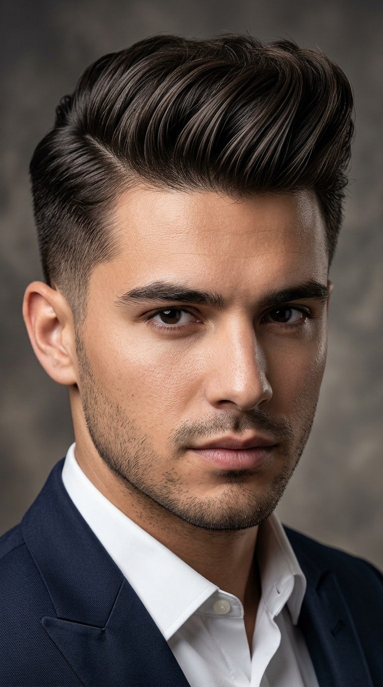 Sculpted Side-Swept Pompadour