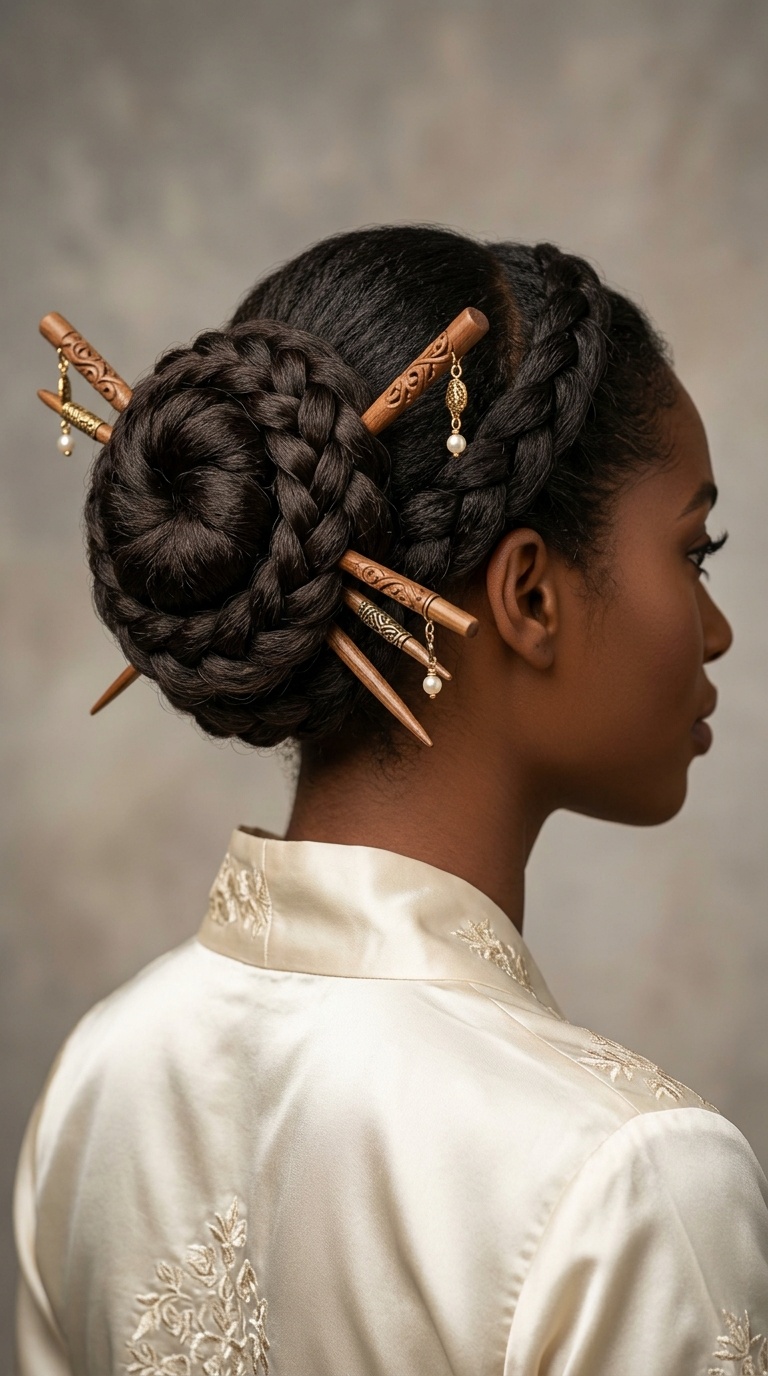 Sculpted Spiral Bun with Hand-Carved Sticks