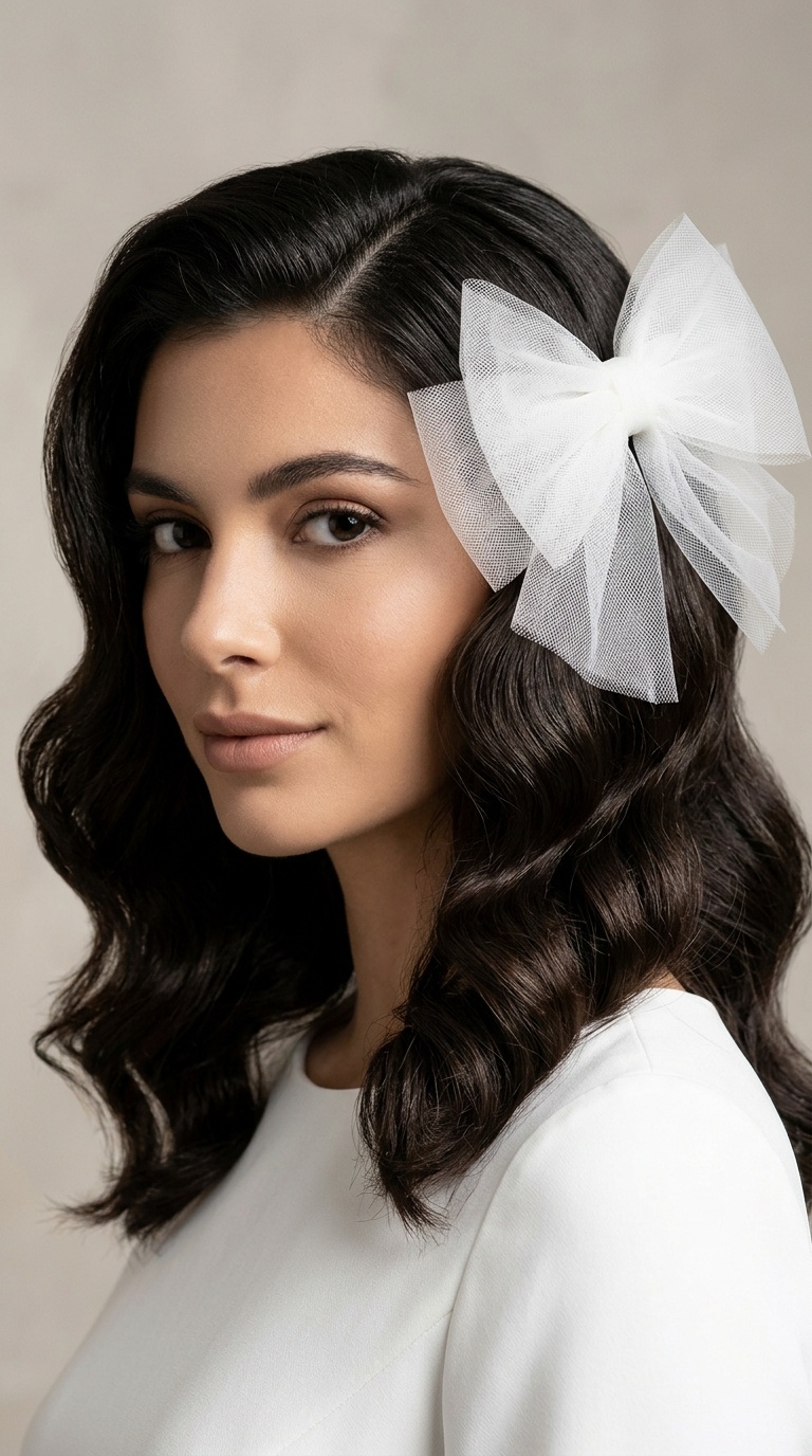 Sculpted Waves with a Classic Tulle Bow