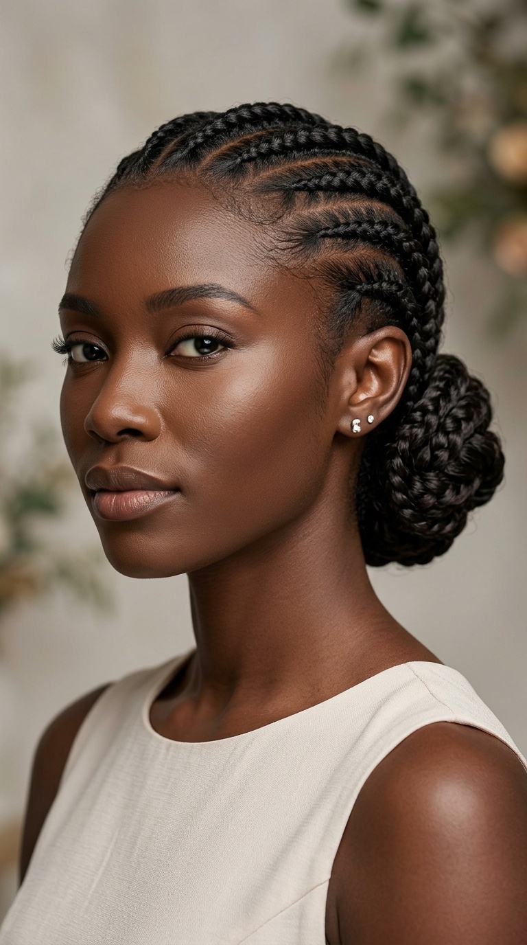 Sculptural Low Chignon with Cornrows