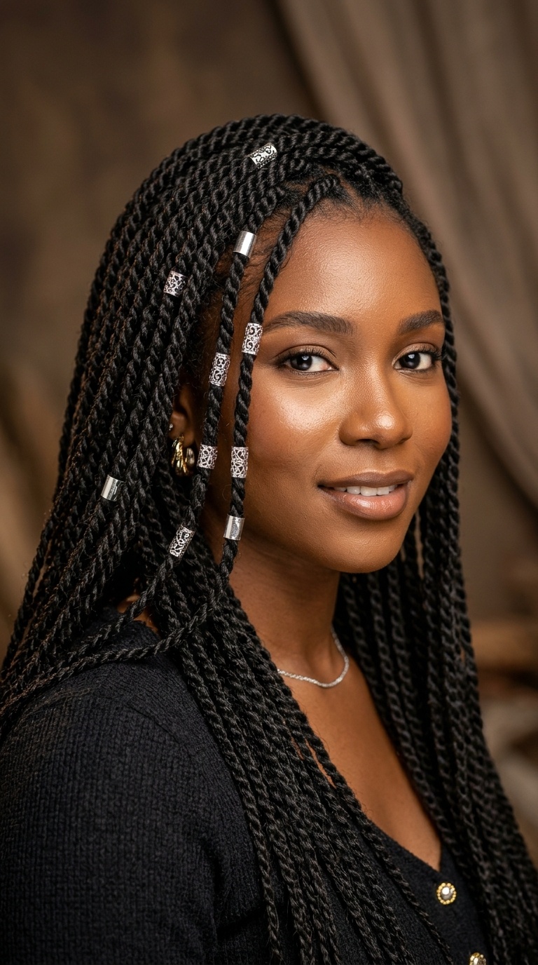 Senegalese Twists with Silver Cuffs