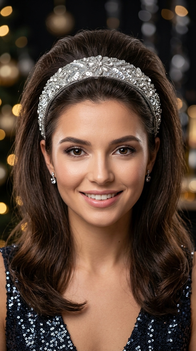 Sequined Headband with Retro Volume