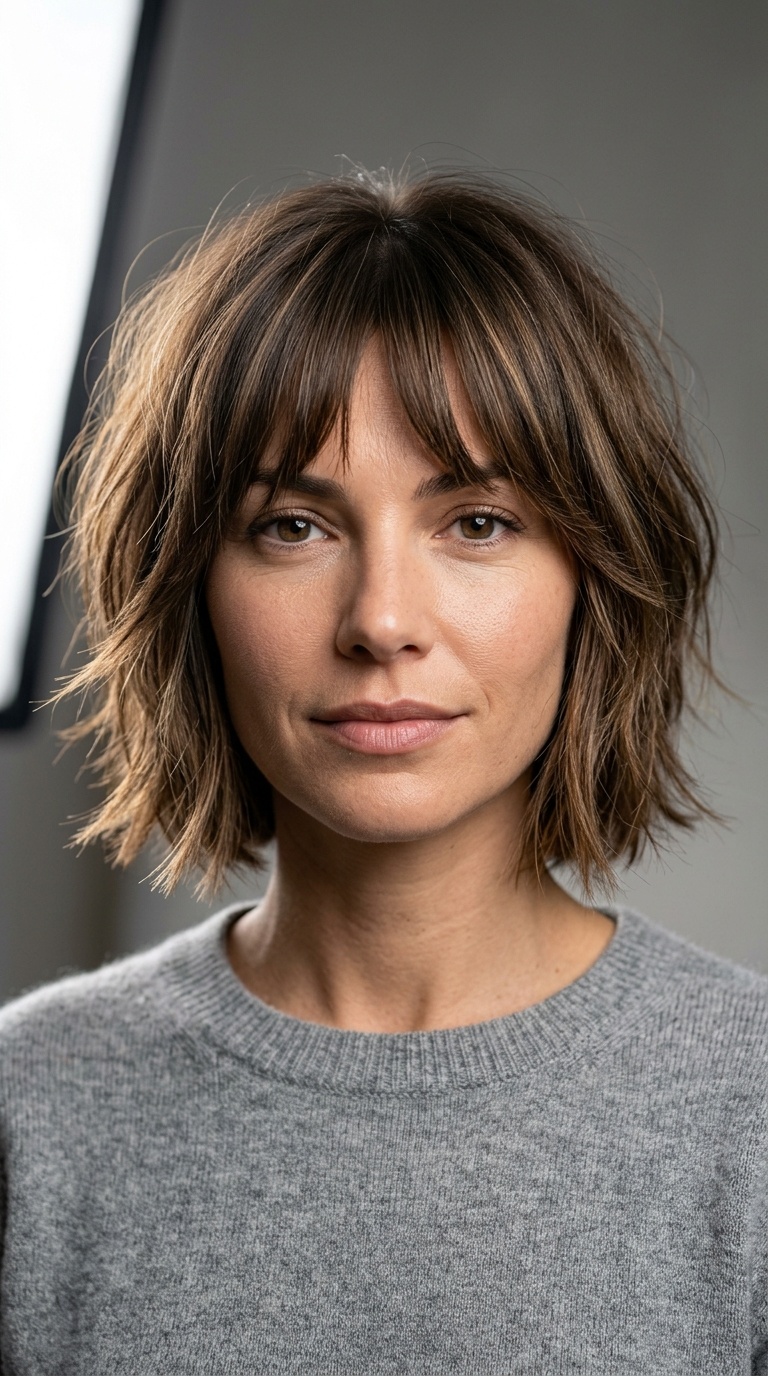 Shaggy Bob with Bottleneck Bangs