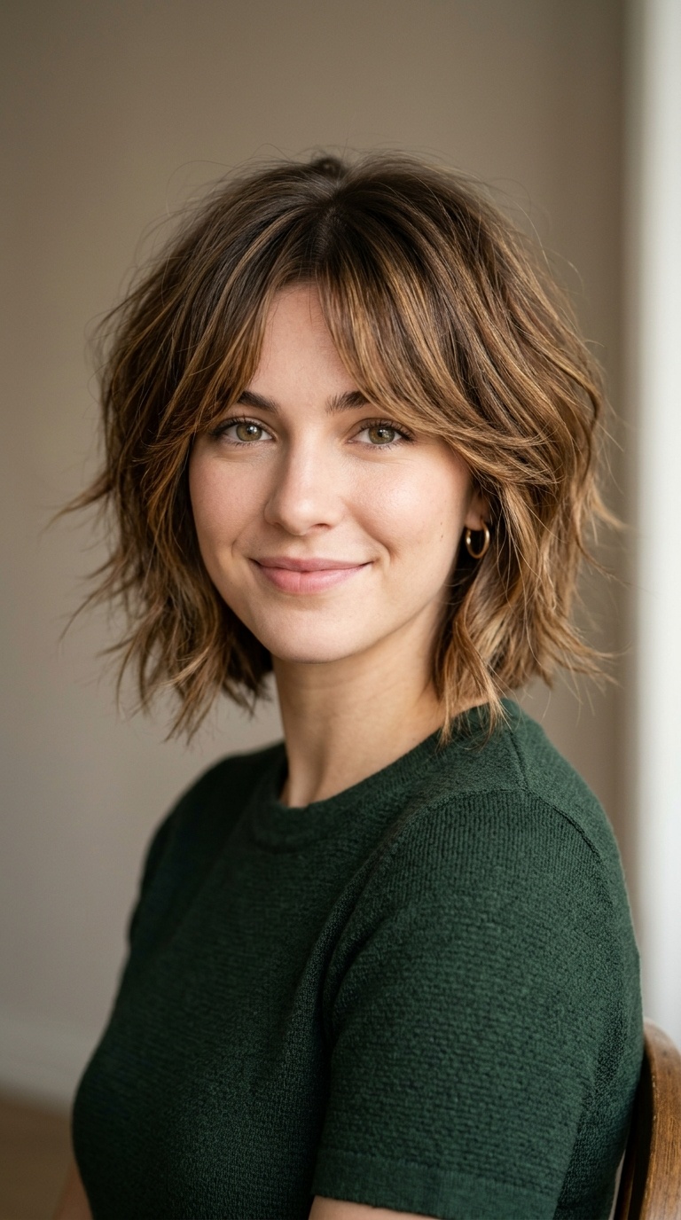 Shaggy Inverted Bob with Curtain Bangs