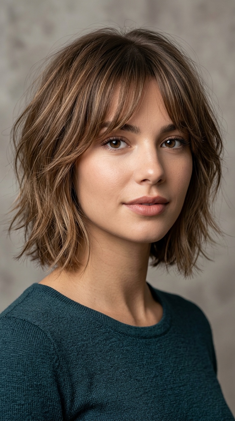 Shaggy Layered Bob with Curtain Bangs