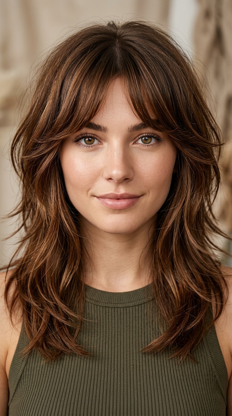 Shaggy Layers with Curtain Bangs