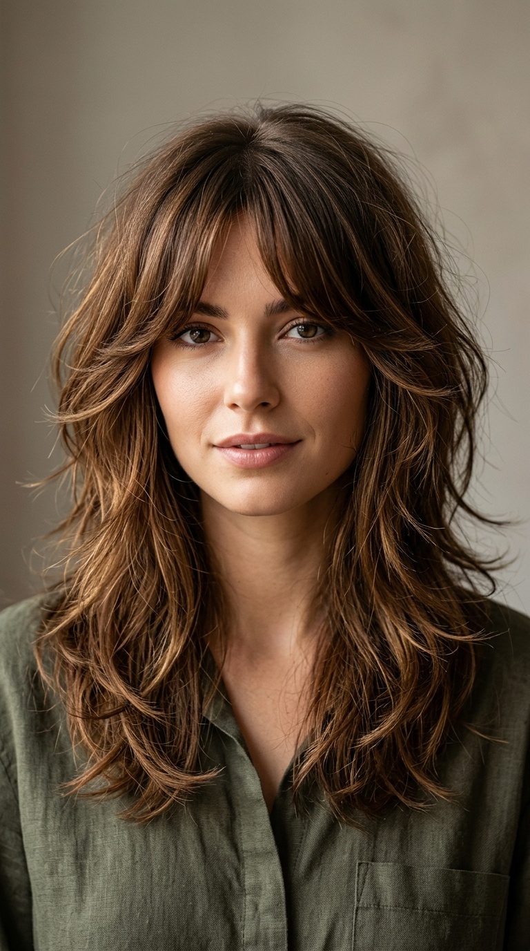 Shaggy Layers with Curtain Bangs