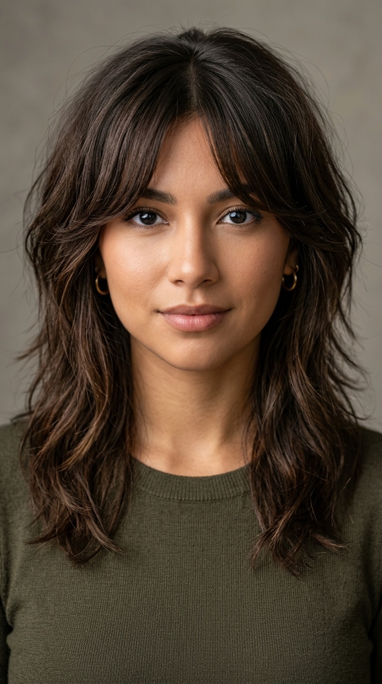 Shaggy Layers with Curtain Bangs