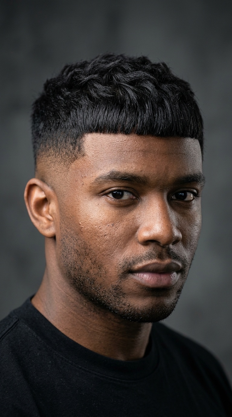 Sharp Blunt Fringe with Burst Fade