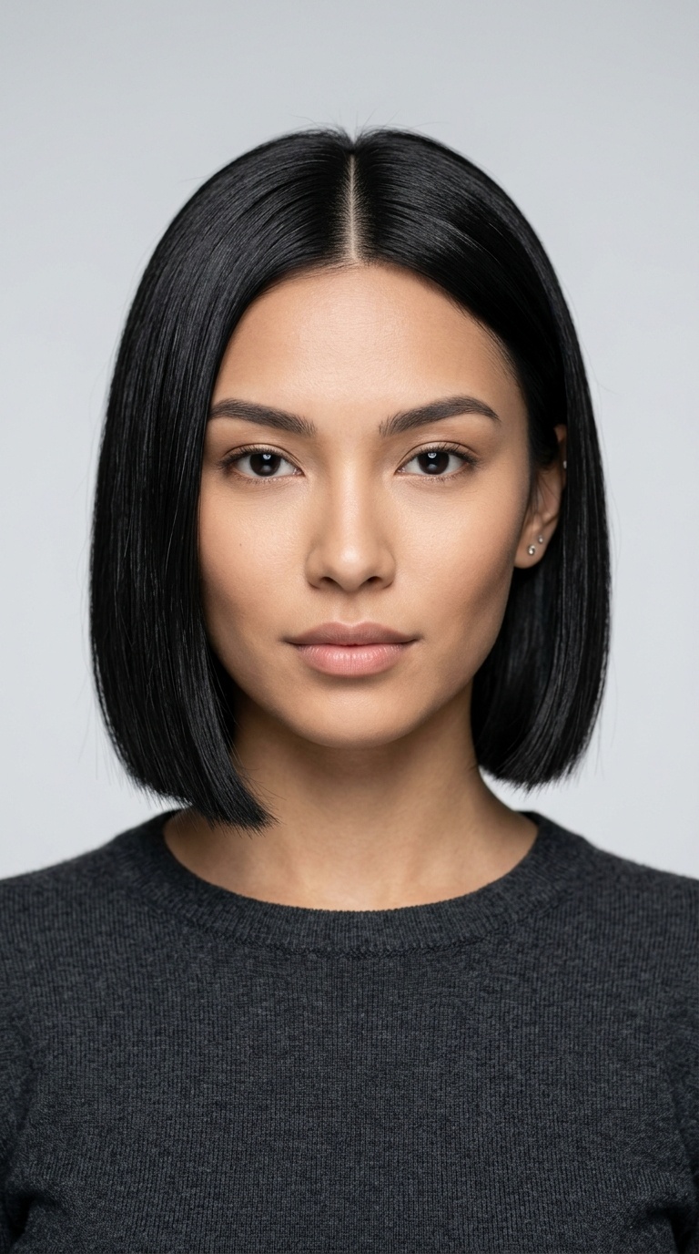 Sharp Middle Part Bob