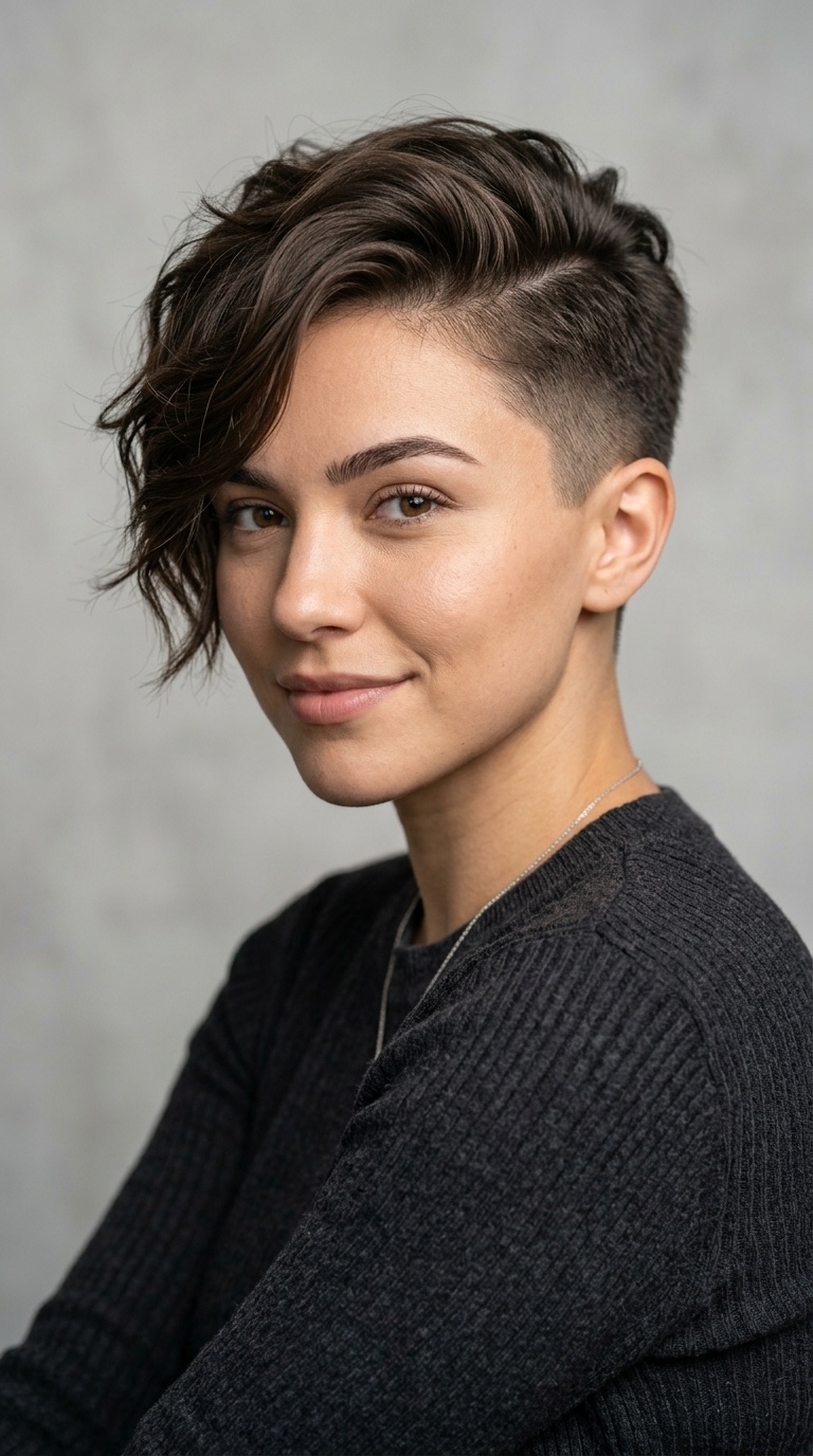 Shaved Side Pixie with Long Fringe