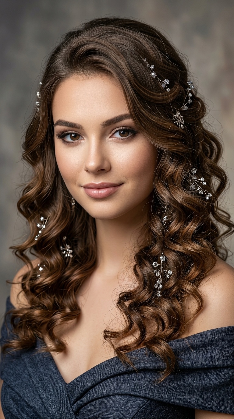 Shimmering Metallic Clip Accent Curls