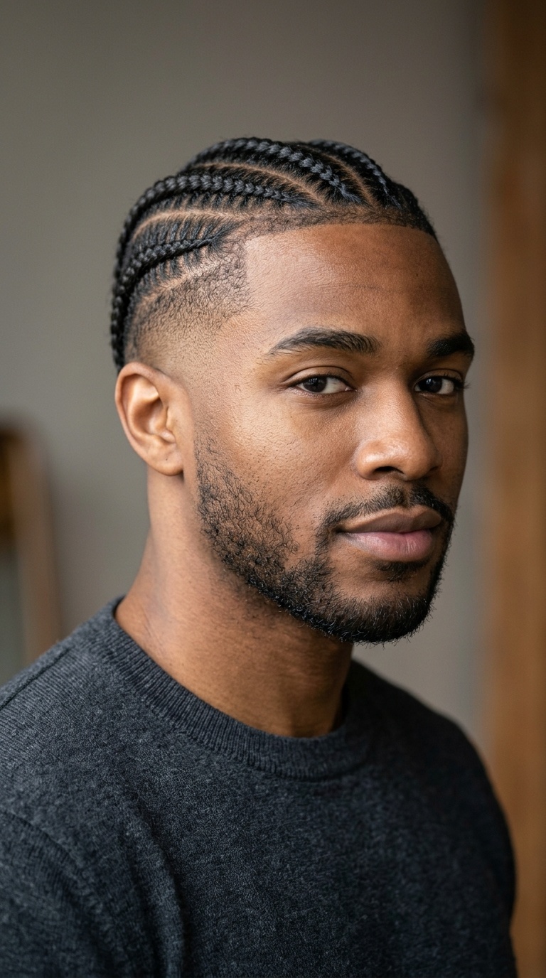 Short Back Cornrows with Low Fade