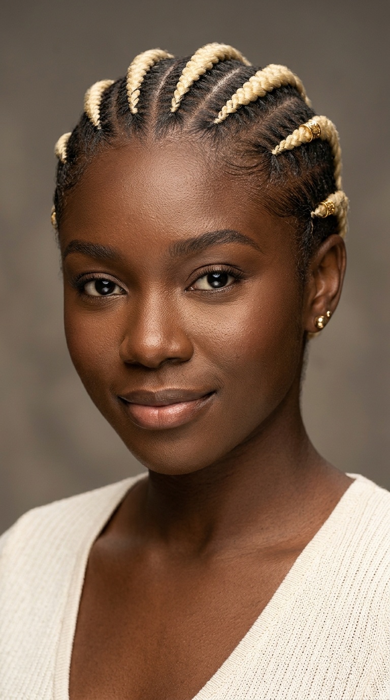 Short Blonde Feed-Ins on Dark Skin
