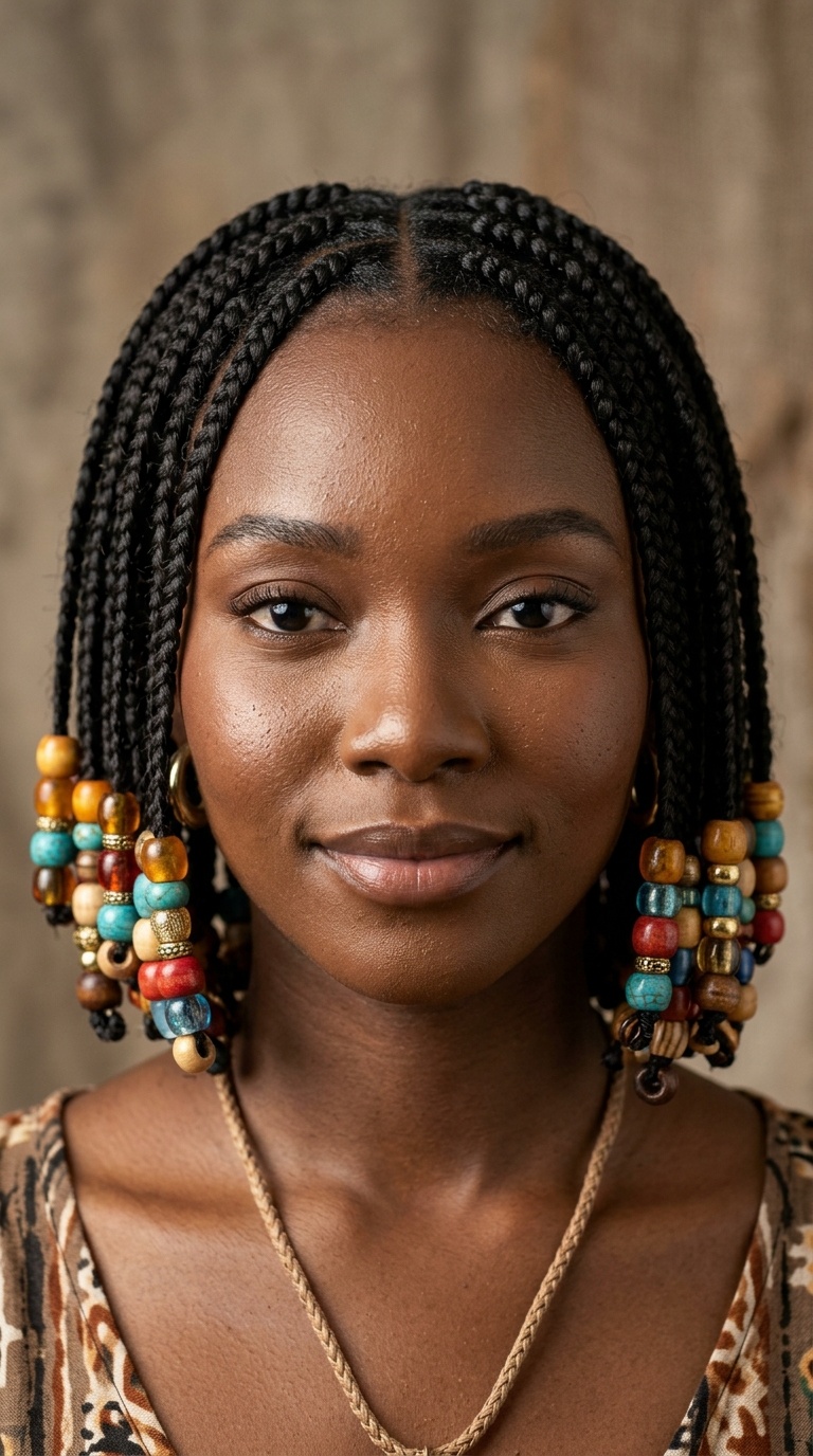 Short Bob Braids with Chunky Beads