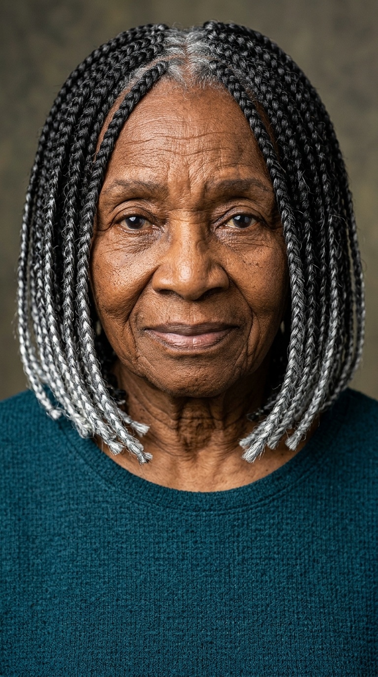 Short Bob Braids with Silver Ends