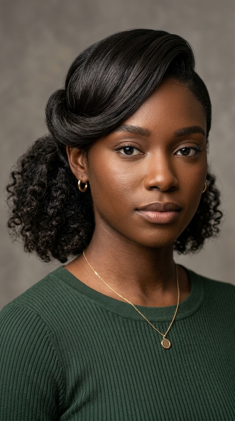 Short Bob-Length Side Pony with Heavy Swoop