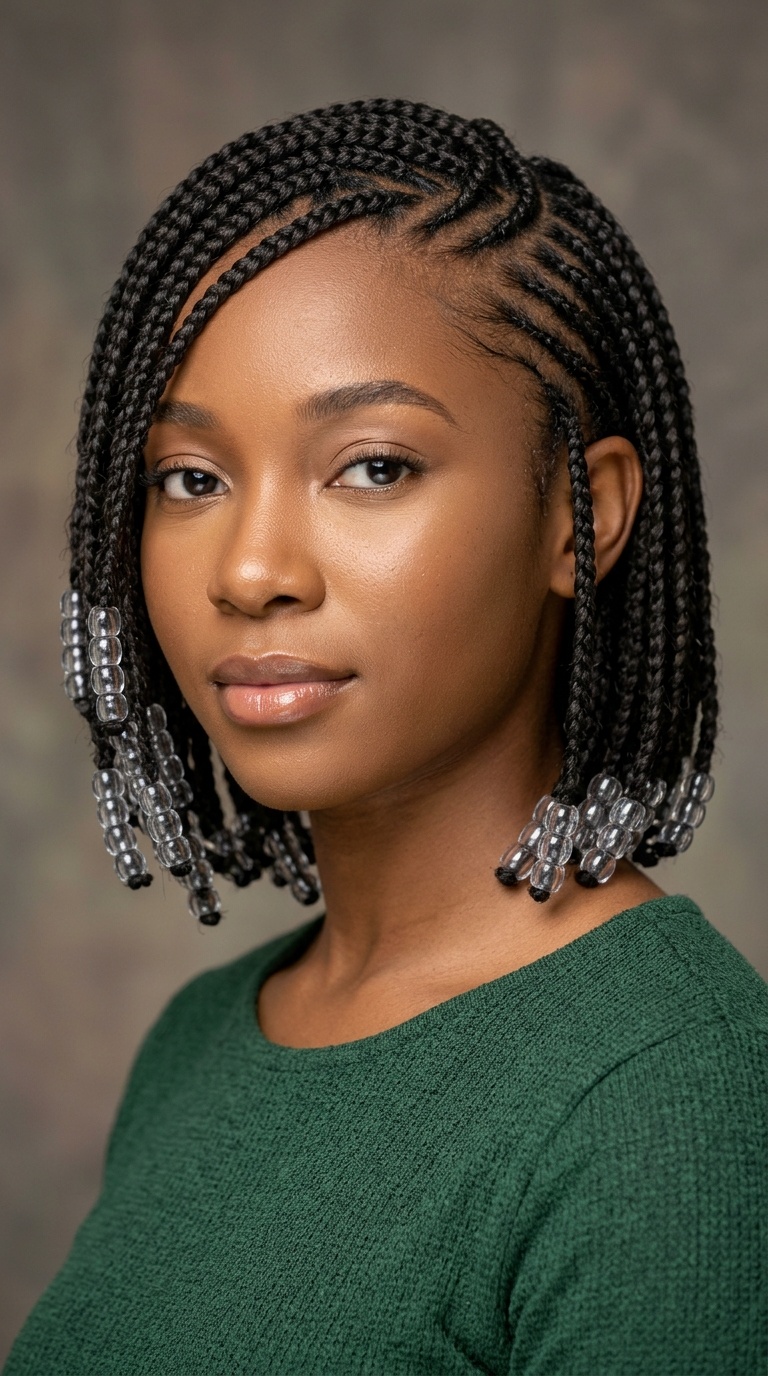 Short Bob-Length Side Sweep with Glass Beads