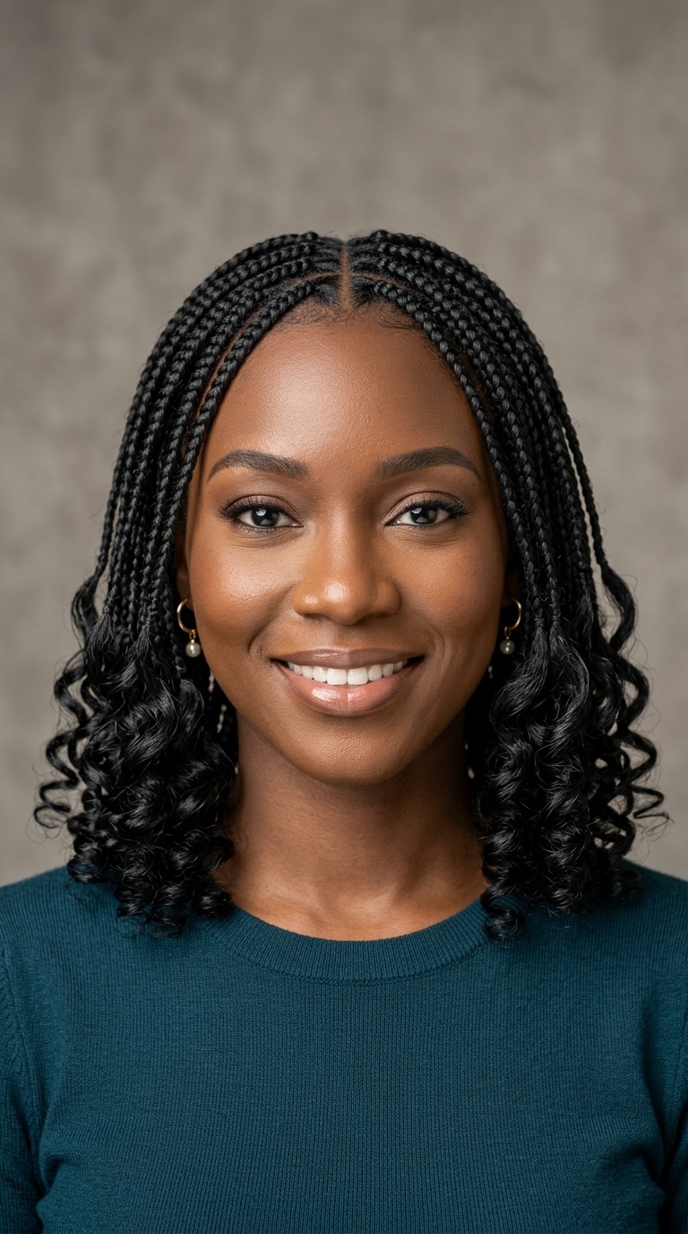 Short Box Braids with Loose Curls
