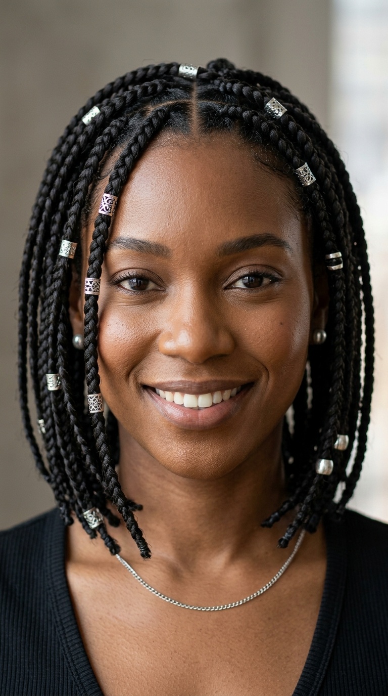Short Braids with Silver Cuffs