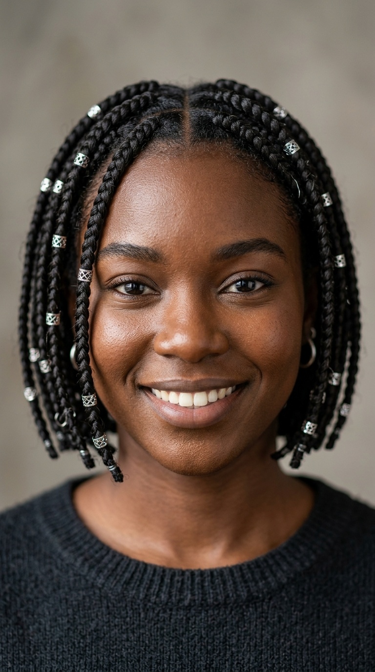 Short Braids with Silver Rings