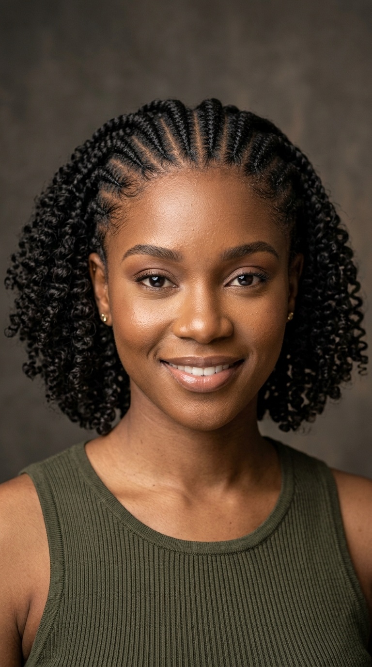 Short Cornrows with Curly Ends