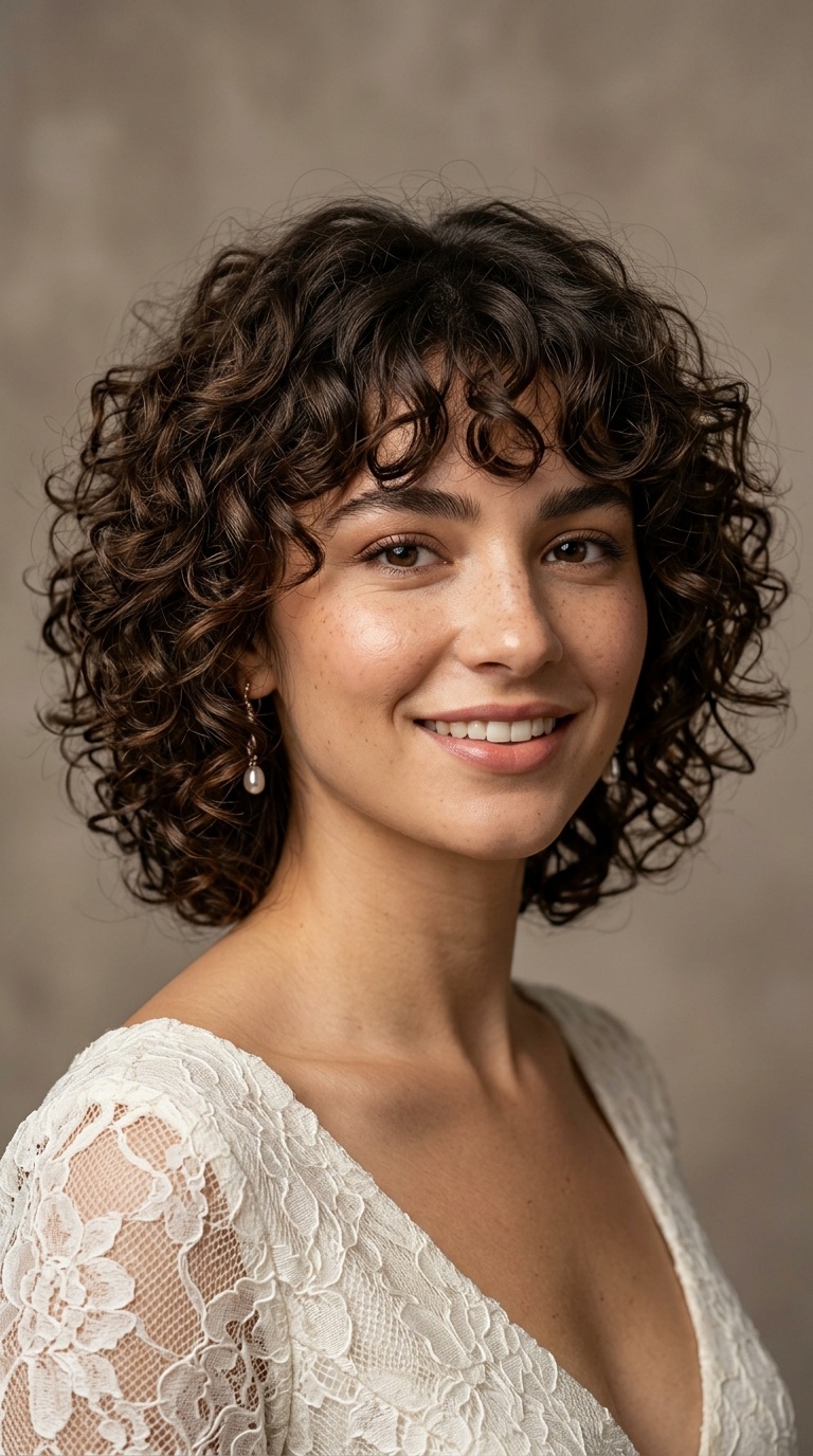 Short Curly Shag with Bangs