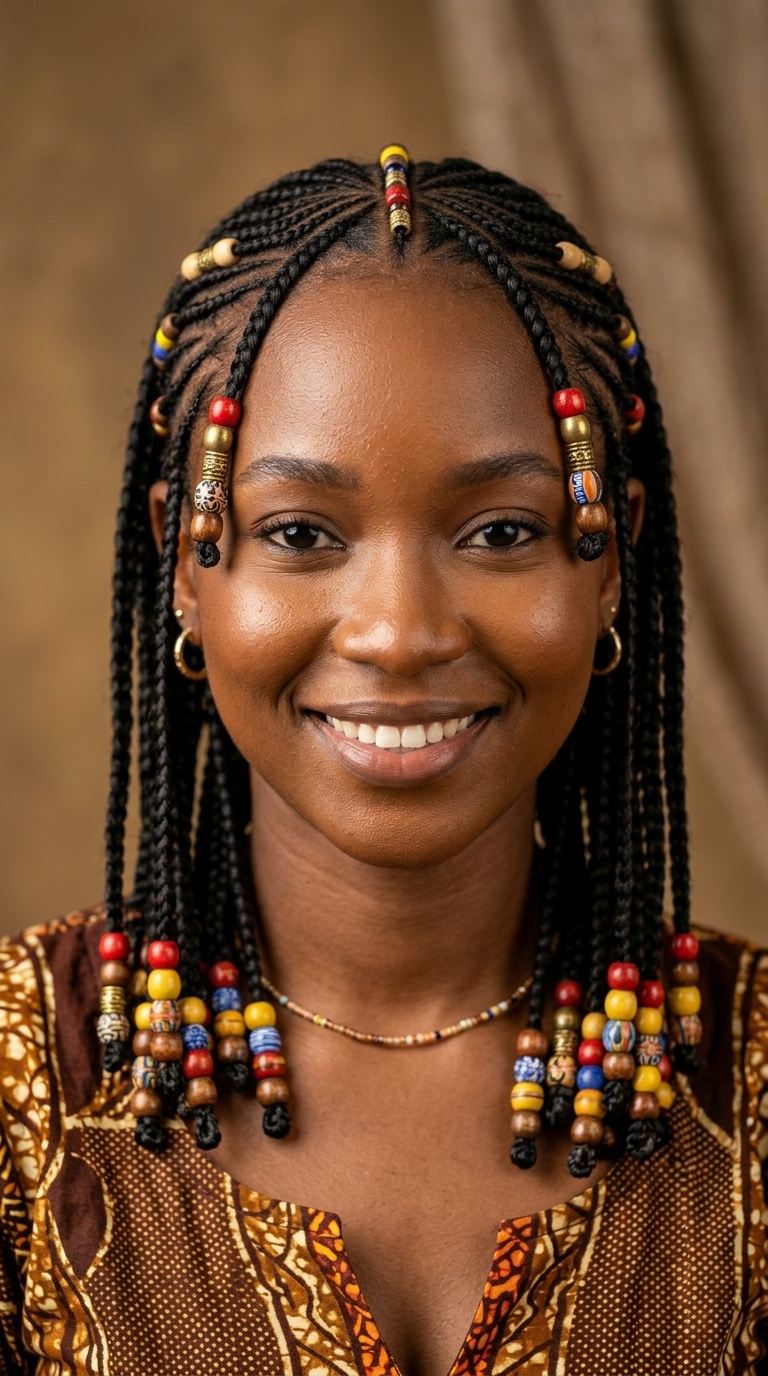 Short Fulani Braids with Beads