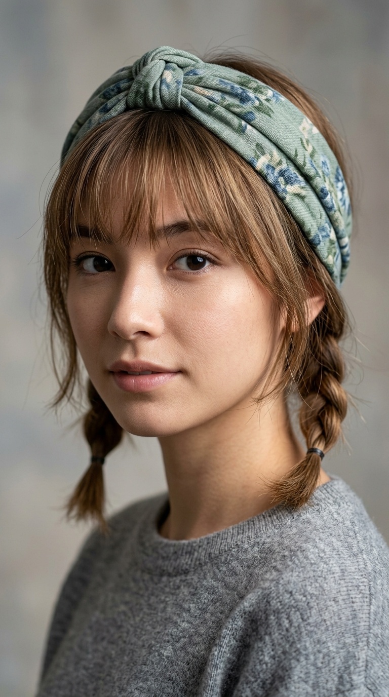 Short Hair Pigtails with See-Through Bangs and Turban Headband