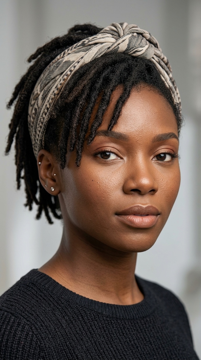 Short Locs with a Headwrap Accent