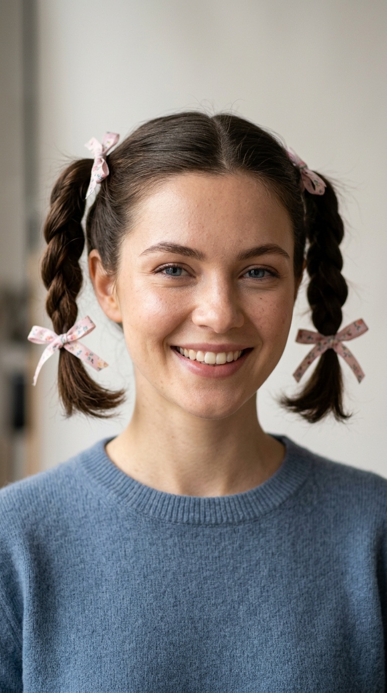 Short Pigtails with Ribbon Accents