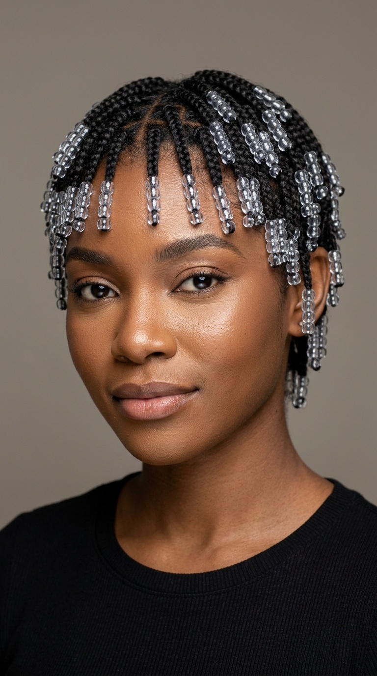 Short Pixie Braids with Clear Beads
