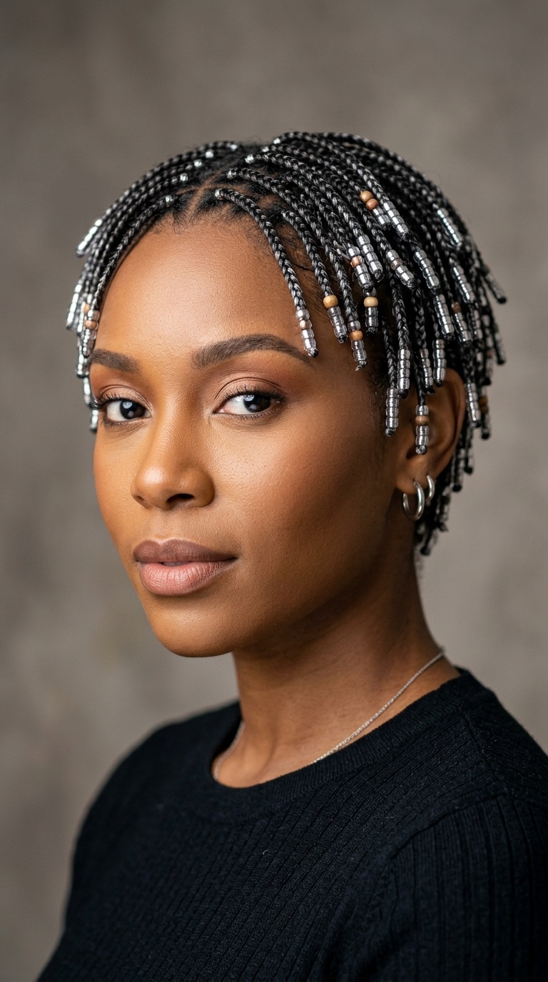 Short Pixie Braids with Silver Tips