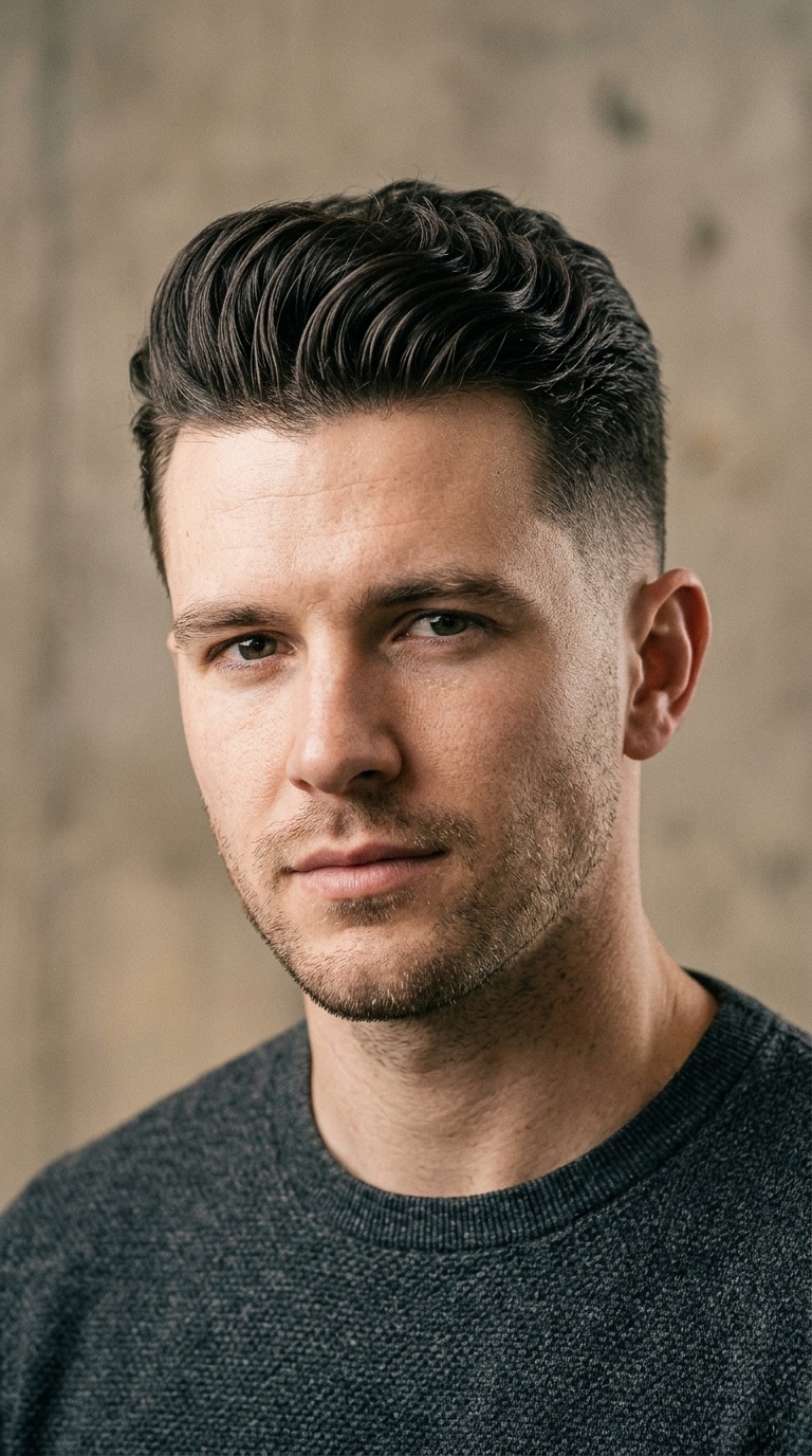 Short Pomp with Low Scissor Fade