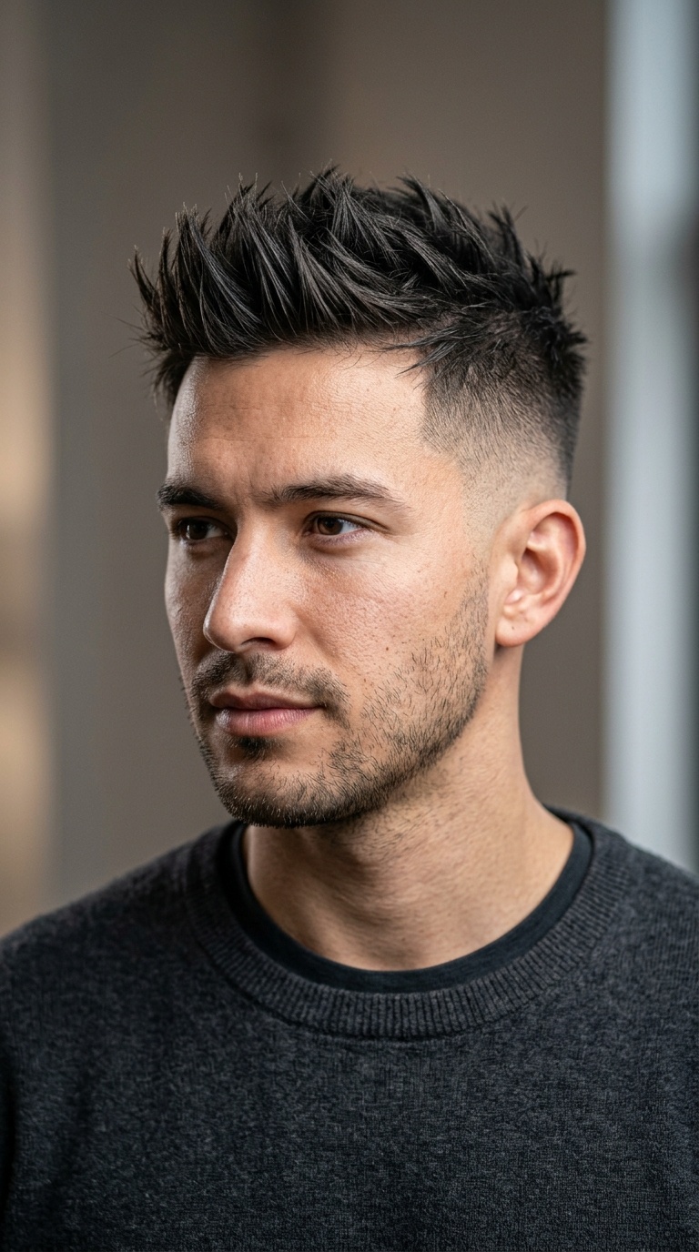 Short Spiky Hair with Mid Fade