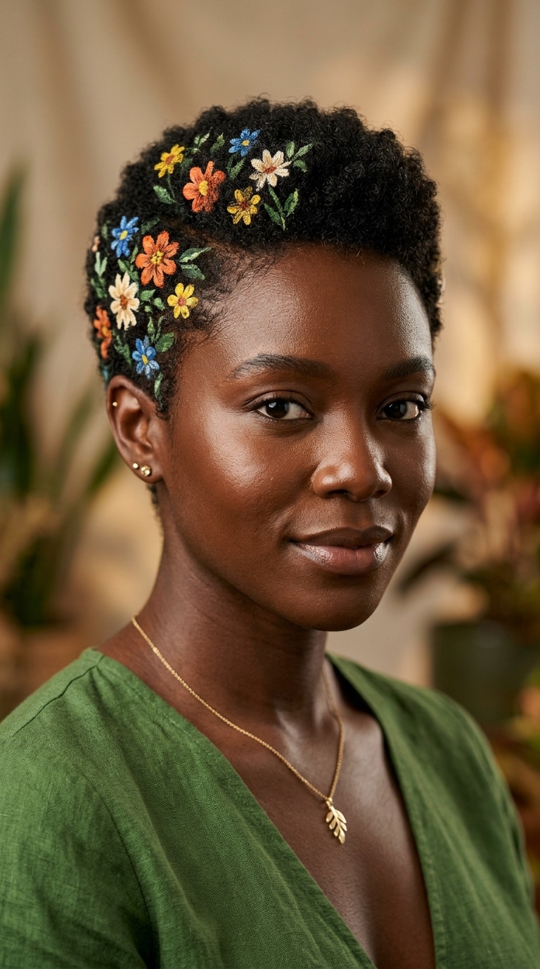 Short Tapered Cut with Floral Paint