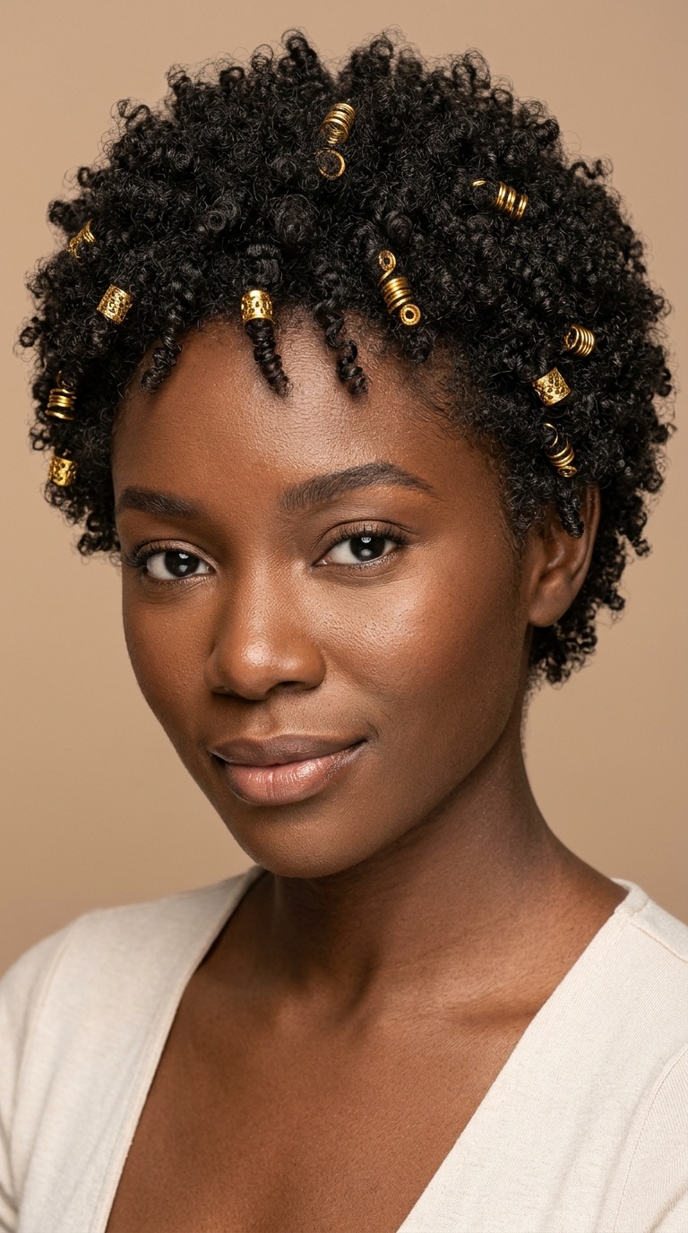 Short TWA with Gold Hair Cuffs