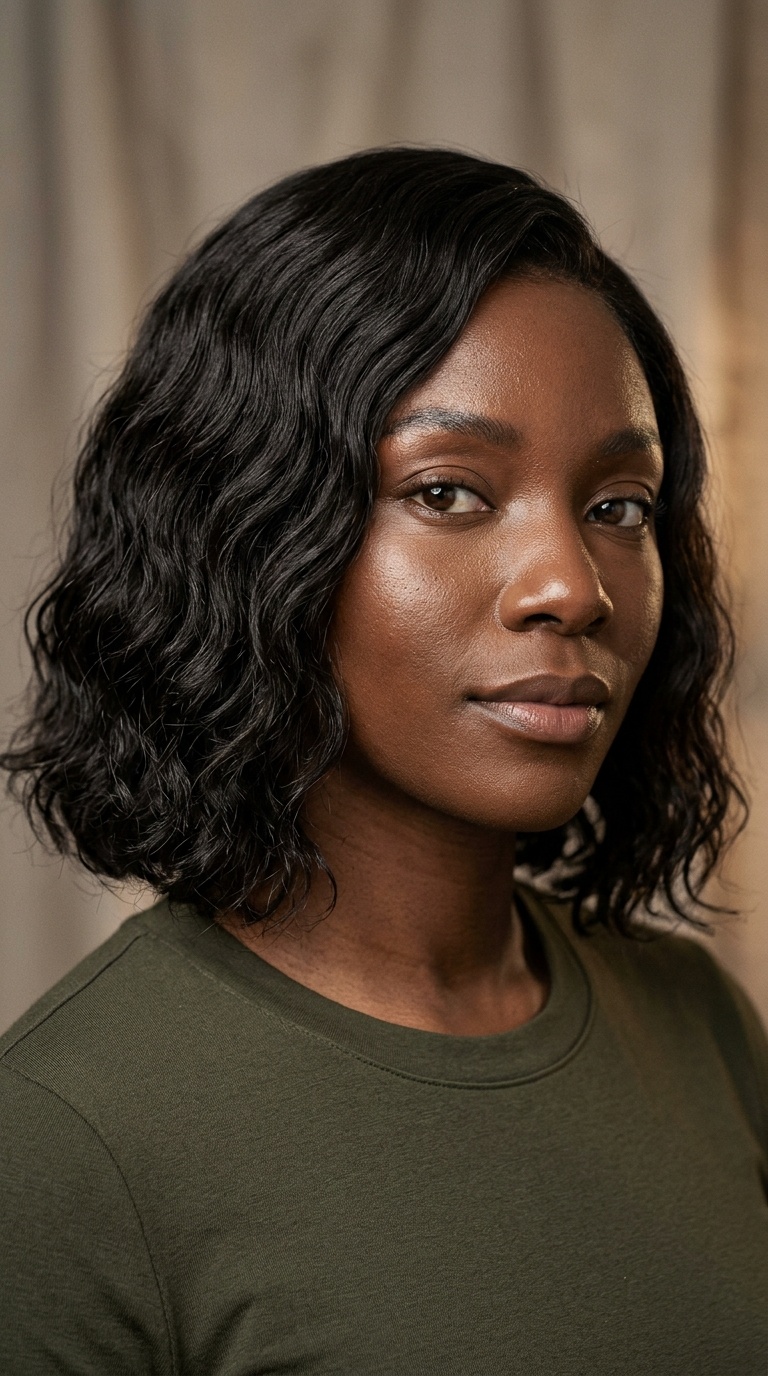 Shoulder-Length Bob with Water Waves