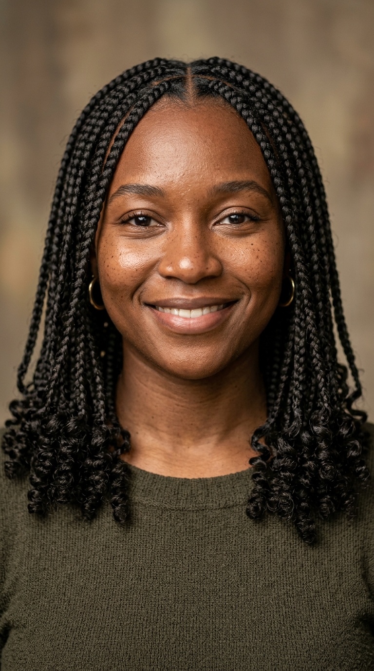 Shoulder-Length Braids with Curly Ends