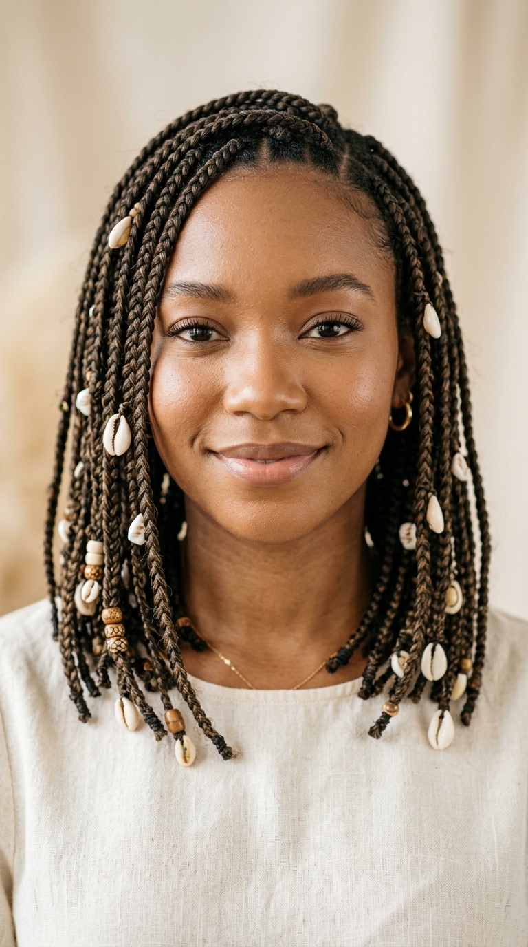 Shoulder-Length Braids with Sea Shells