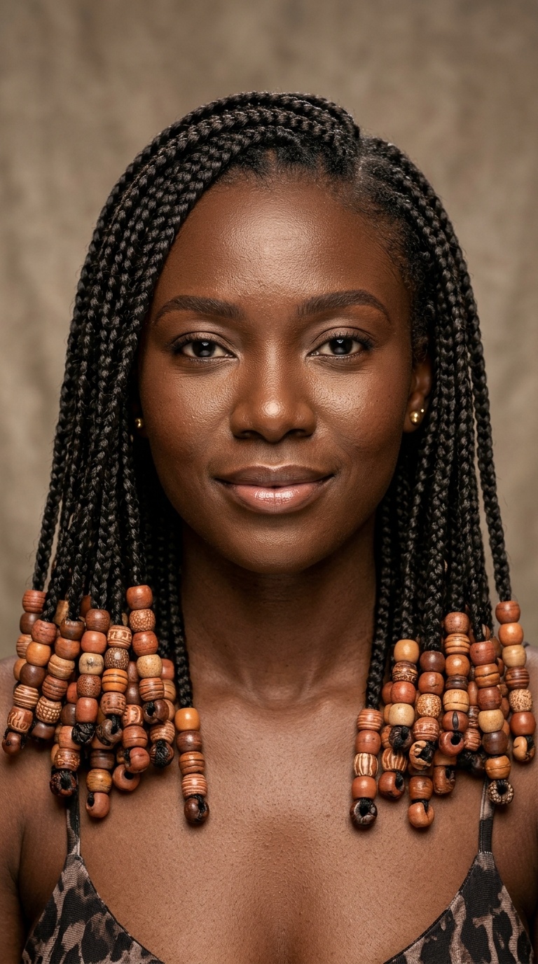 Shoulder-Length Braids with Traditional Clay Beads
