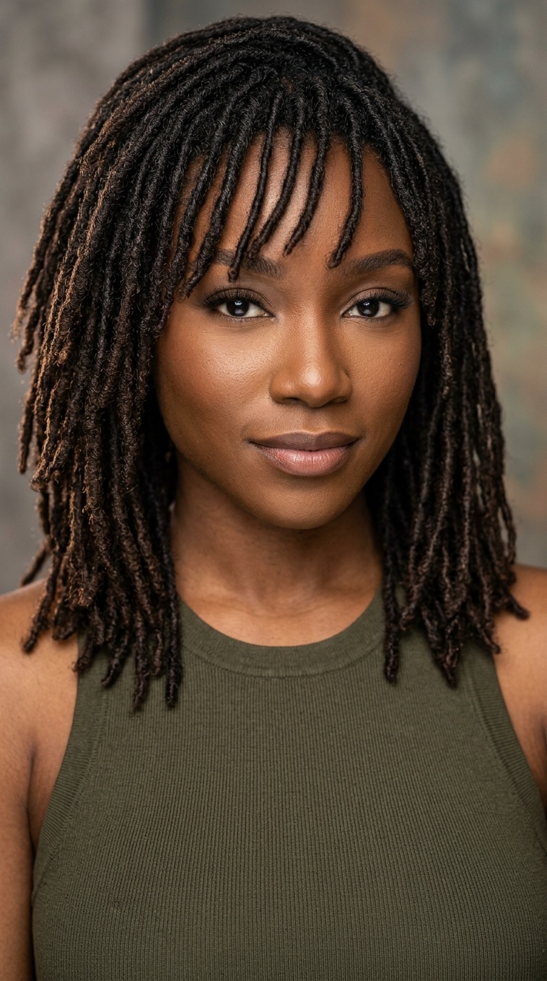 Shoulder-Length Locs with Loc-Bangs