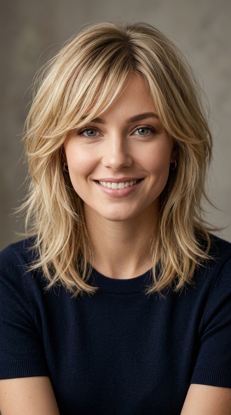Shoulder-Length Shag with Layered Side Bangs
