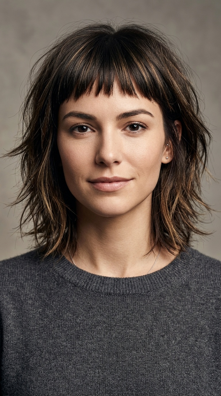 Shoulder-Length Shag with Micro-Bangs