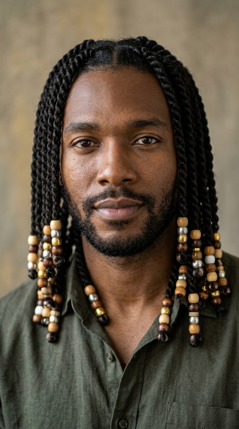 Shoulder-Length Twists with Beads