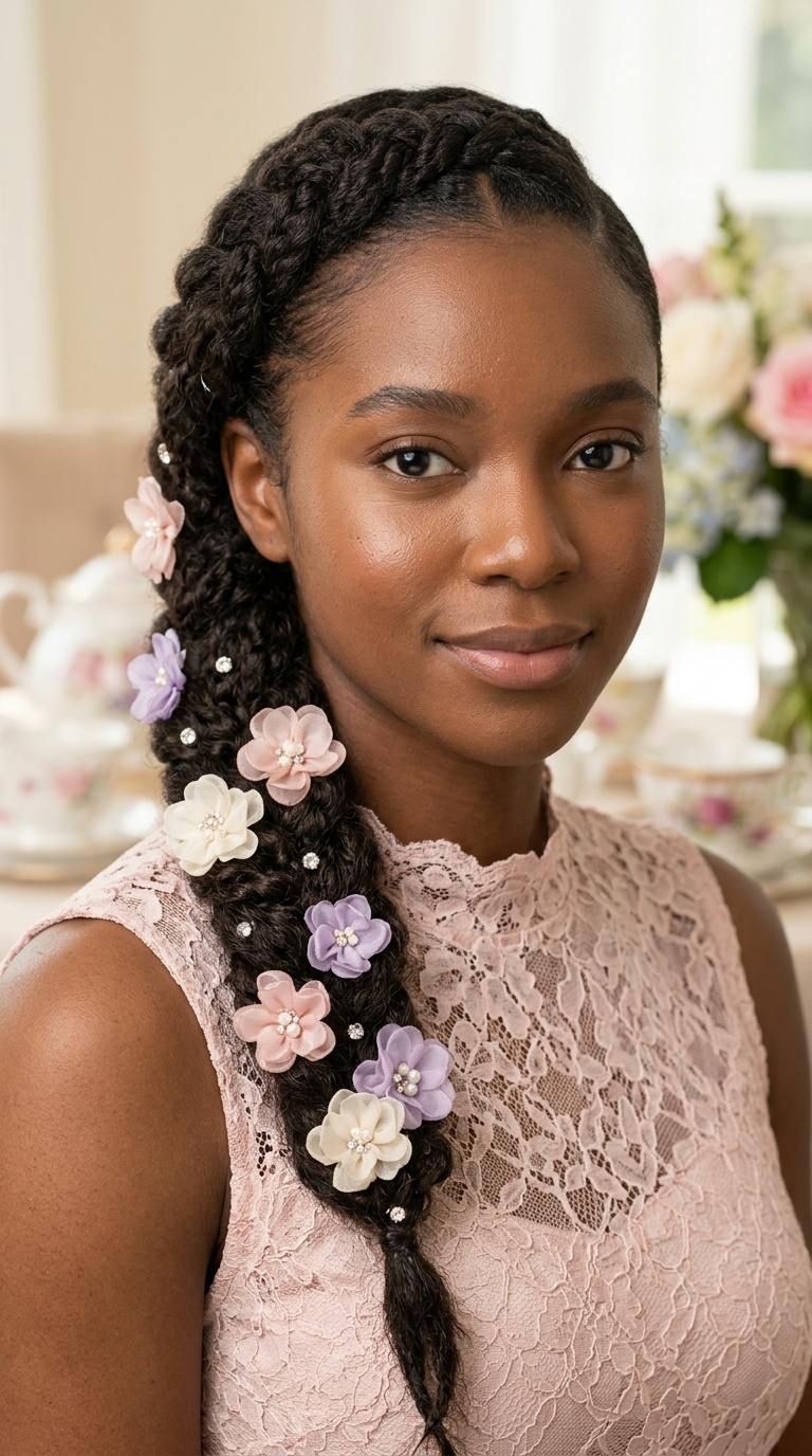 Side Braid with Organza Flowers