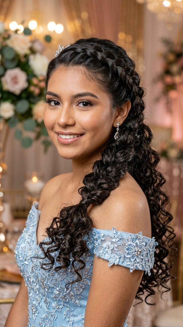 Side Braid with Overflowing Curls