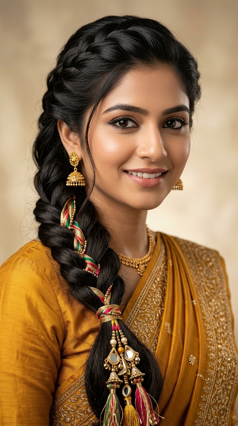 Side Braid with Parandi and Tassels