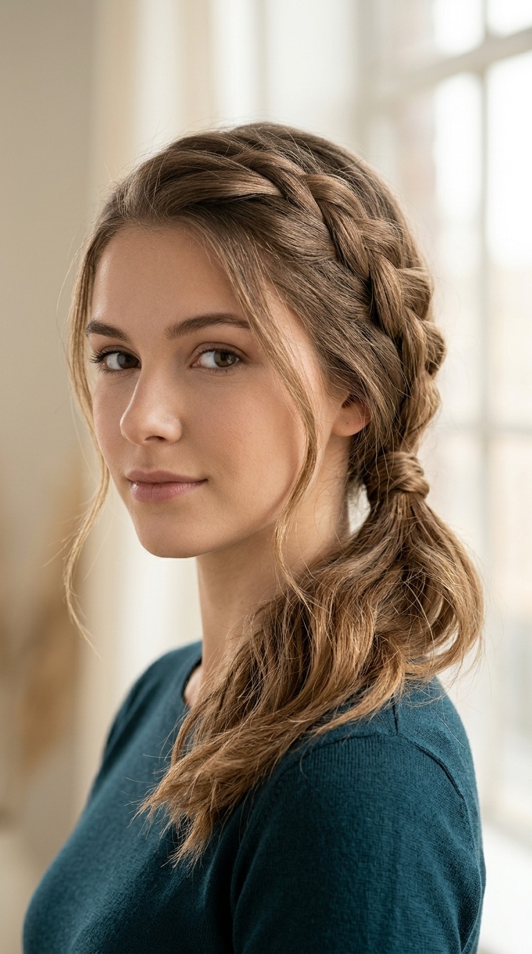Side Braid Wrapped Low Ponytail